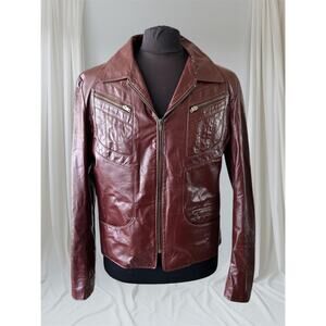 Men's Brownish Burgundy Vintage Leather Jacket, Large, 44
